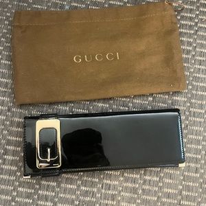 Gucci Romy Black Patent Buckle Clutch